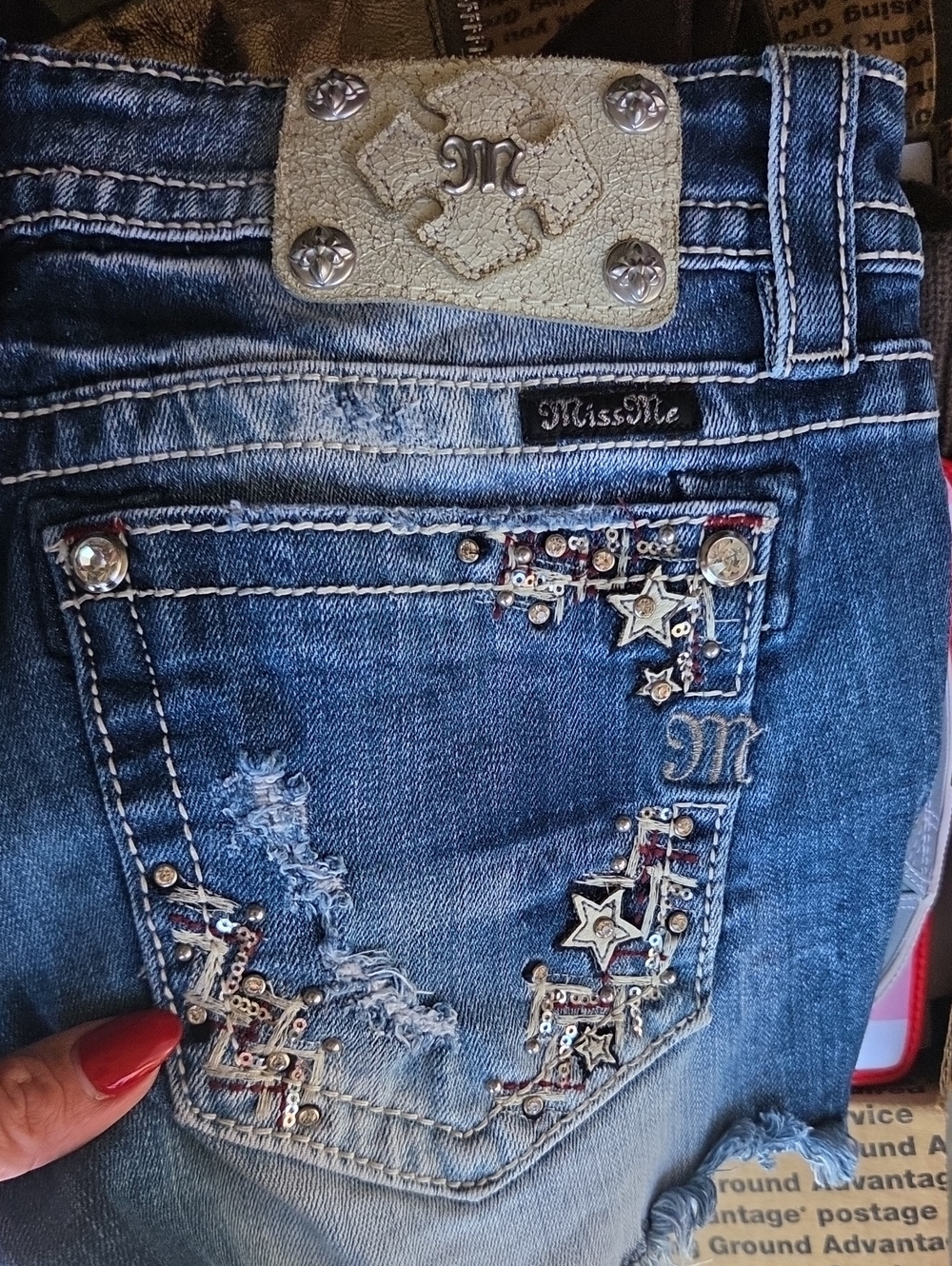 Miss Me Signature Shorts Women 28 Rhinestone Distressed Denim Cowgirl Western